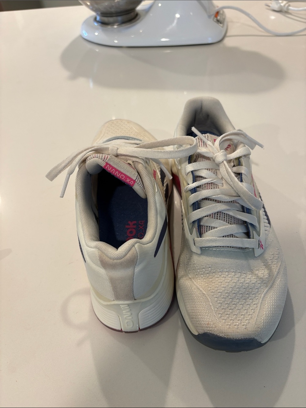 Reebok White Sneakers with Pink Logo and Navy Insole - Picture 2 of 10